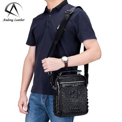 China Andong Genuine GENUINE LEATHER Cowhide Men Shoulder Bag For Business Travel Crocodile Pattern Cross - Body Messenger Bags Handbag Man for sale