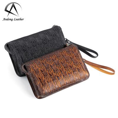 China Andong Waterproof Men Whip Retro European Embossed Business Phone Bags Zipper Envelope Folder Clutch Bag Long Wallet Purse Large for sale