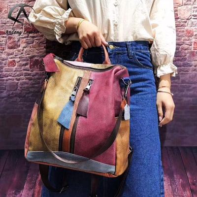 China Waterproof Andong Fashion Retro Female Shoulder Bag Fashionable Cow Genuine Leather Rub Color Backpack Women Rucksacks Bags for sale