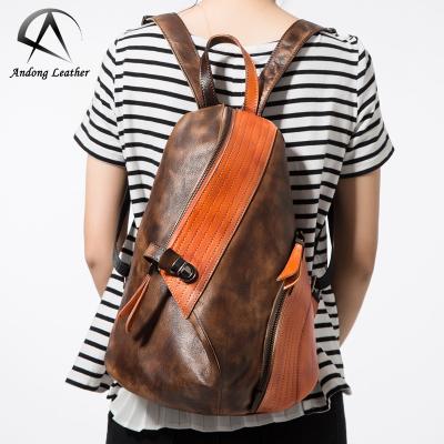 China Waterproof Andong Whip Women's Backpack Retro Art Rubbed Color Fashion Genuine Cow Leather Backpack Shoulder Bag Women for sale