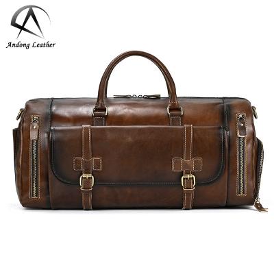 China European Vintage Men's Genuine Leather Handbags Shape Color Rubbed Top Layer Duffel Leather Duffel Bags Large Capacity Gym Bag for sale