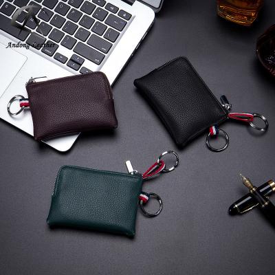 China Fashion Andong Men Coin Purse European Mini Wallet Soft Genuine Cow Zipper Key Holder Bag Card Holder Purses for sale