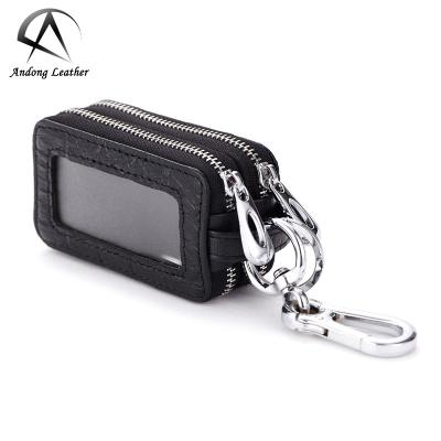 China Fashion Andong Crocodile Pattern Genuine Cowhide Key Case Genuine Cow Leather Car Key Holder Double Layer Zipper Keys Cases Pouch Bag for sale