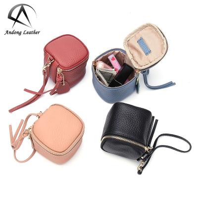 China Bohemian Cosmetic Genuine Cowhide Lipstick Bag Andong Leather Women Coin Purse Mini Hand Wallet Purses Bags for sale