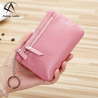 China Andong Mini Genuine Cow Leather Short Waterproof Wallet For Women Ladies Whip Coin Purse Small Zipper Pouch Holder Main Pocket for sale