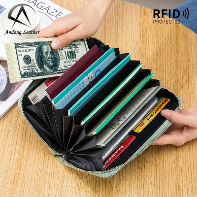 China Andong Long RFID Wallet Purse For Women Cow Genuine Leather RFID Blocking Female Phone Purses Ladies Wallets Card Holder Pocket for sale