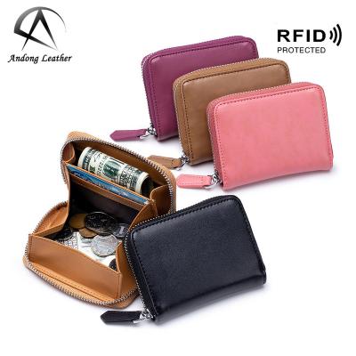 China Japanese Andong RFID Coin Purse Rfid Men Women Zipper Wallet Clips Genuine Cow Leather Pocket Card Holder for sale