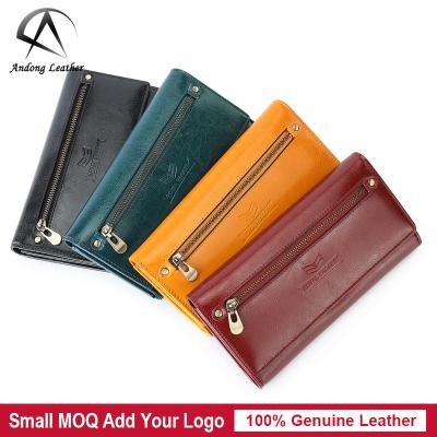 China Andong Long RFID Wallet Purse For Korea Genuine Leather Fashion Women RFID Block Cow Female Phone Pocket Clip Card Holder for sale