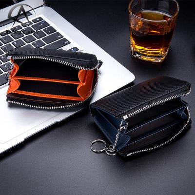 China Japanese Coin Purse Card Holder Mens Business Wallet RFID Andong Carbon Fiber Zipper Rfid Cow Genuine Leather Clips Man Wallets for sale