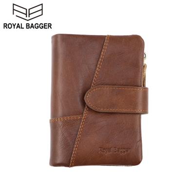 China RFID Royal Bagger Short Wallets for Men Cow Genuine Leather RFID Blocking Purse Man Fashion Zipper Coin Pocket Card Holder Retro for sale