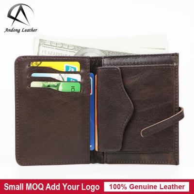 China Andong Slim RFID Short Wallet For Male Fashion Retro Men's Cow Pocket RFID Card Holder Purse Block Genuine Leather Wallets for sale