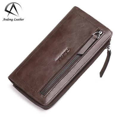 China Andong RFID Long Wallet Purse For Cool Retros Bag Genuine Leather Clutch Fashion Cow Leather Men's Multifunctional Business for sale