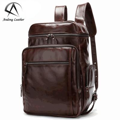 China Andong Waterproof Cowhide Men Backpacks Europe Fashionable Genuine Cow Man Backpack Large Capacity Travel Shoulder Bag Men's Leather Bags for sale