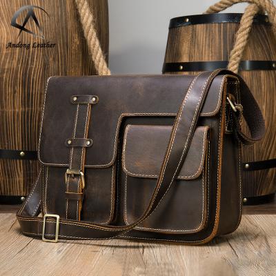 China Andong Vintage Fashion GENUINE LEATHER Cross - Body Bags Mens Leather Shoulder Pocket Crazy Horse Laptop Messenger Bag for Men Genuine Cowhide for sale