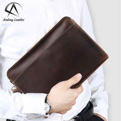 China Genuine Andong Cowhide Men's Clutch Bag Retro Crazy Horse Leather Wallet Large Capacity Purse Phone Pocket Purse Large Long for sale