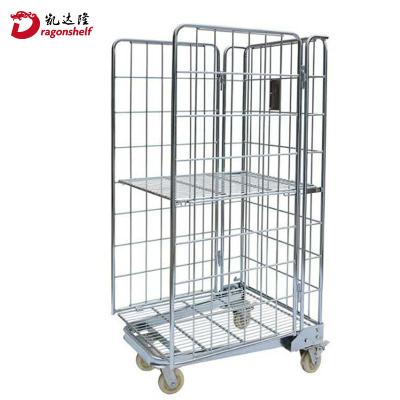 China Durable Roll Cage Warehouse Roll Container Wire Mesh Roll Container Package N Folding Roll Cage Durable Cargo Trolley Mobile Steel Cage Cart for sale