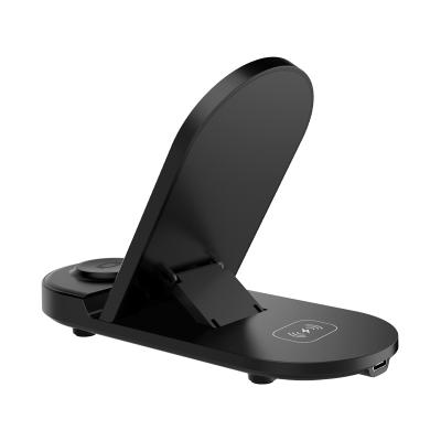 China Adjustable Black Portable 3 in 1 Wireless Charger Phone Holder for Cell Phones Earphones for sale