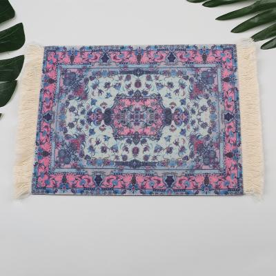 China Customized Printing Retro Eco-Friendly Persian Mousepad Mini Woven Rug Mat Mousepad Style Mat Pattern Mug Cup Mouse Pad With Fringe for sale