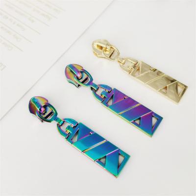 China High Quality Nickel Free Rainbow Color Custom Design Metal Zipper Pulls Zipper Head For Bags for sale