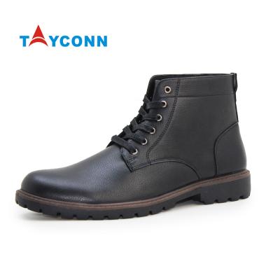 China Bestselling Men's Classic Black Lace Up Round Ankle Boots Toe Leather Boots For Men for sale