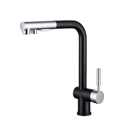 China Modern Brass Hot And Cold Kitchen Faucets Pull Down Black And Chrome Kitchen Faucet for sale