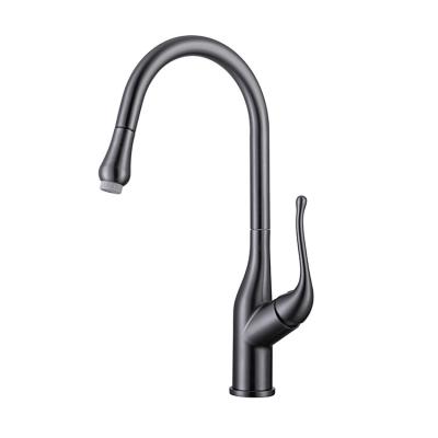 China Easy Installation 360 Degree Rotate Hot And Cold Gray Single Handle Kitchen Brass Pull Down Faucet Faucets for sale