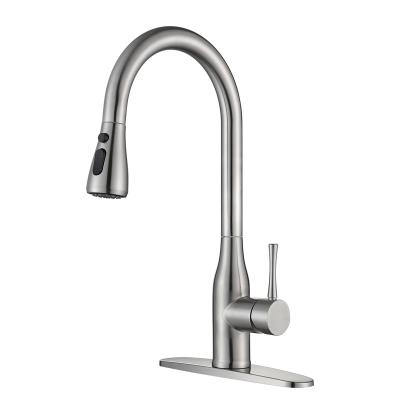 China Modern Kitchen Faucets Brushed Stainless Steel 304 Hot And Cold Kitchen Faucet Single Handle Pull Down for sale