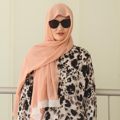 China Hot Sale Casual Plain Chiffon Hijab With Side Scarf Colorful Shawl Ruffled Comfy Breathable For Muslim Woman for sale