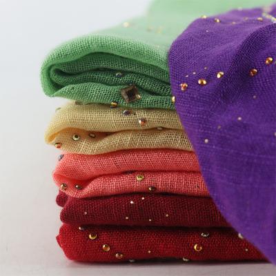 China Fashionable crystal wholesale scarf fashionable women cotton glitter hijabs with shinning stones for Muslim women shawls for sale