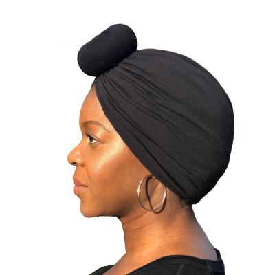 China Fashion 2022 Factory Wholesale Turbans For Ladies African Hair Turban Towel Quick Dry Black Cotton Cloth Turban Kont Bow for sale