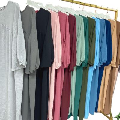 China Fashionable Solid Color Muslim Clothing Abaya Plain Color Round Neck Casual Dress Islamic Women's Long Abaya for sale