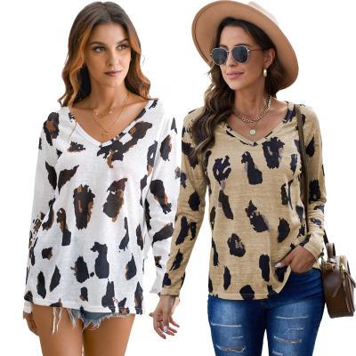 China 2021 Women's Casual Designer Breathable Female Long Sleeve Leopard Print Blouse for sale