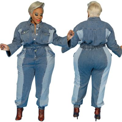 China Viable plus size one piece overalls for women washed denim suits S-5XL with copper denim tops button jeans big size women overalls for sale