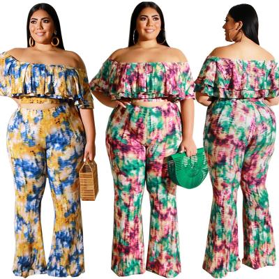 China Sexy Spandex/Cotton Summer Crop Top 3XL 4XL 5XL Off Shoulder Floral Print Dress Plus Size Two Piece Women Clothing Set for sale