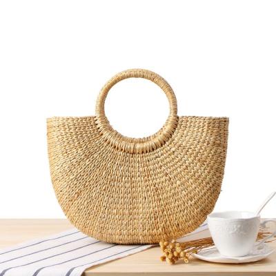 China Wholesale Low Price Eco-friendly Summer Beach Bag Water Hyacinth Handbag Straw Tote Bag Rattan Basket Bag High Quality for sale