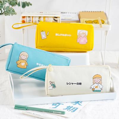 China Schools & Fashionable Office Stationery Fresh And Creative Student Geometric Series Large Capacity Canvas Pencil Case Stationery Storage Bag for sale