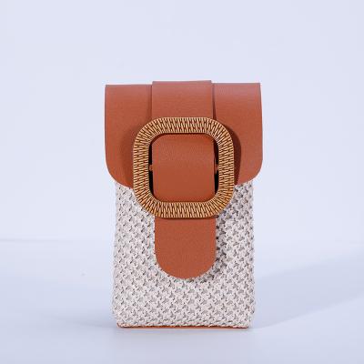 China High Quality PP Straw Woven Transparent Touch Screen Mobile Phone Bag CIS Female Summer Straw Lady Shoulder Coin Purse for sale