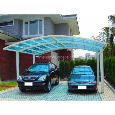 China Metal M shape aluminum alloy frame white parking lot with glazing blue polycarbonate for villa car parking for sale