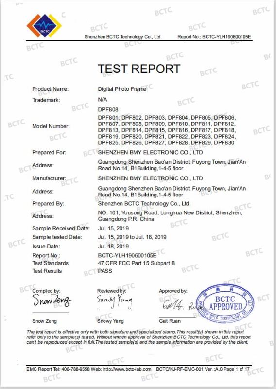 FCC - Shenzhen BMY Electronic Technology Co., Ltd.