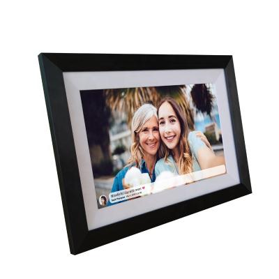 China Wifi 10.1 inch wooden frame digital photo frame with IPS high definition display, support music photo table advertising video player for sale