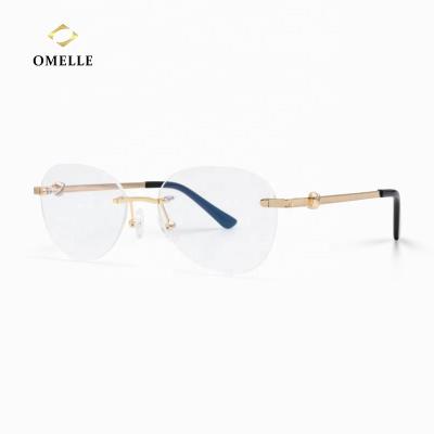 China For Glasses New Customized Metal Reading Glasses Fashion Women Rimless Eyewear Optical Glasses Round Frame for sale