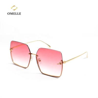 China European OMELLE 2021 Fashion Trendy Big Pink Shades Gradient Sunglasses Frameless Designers For Men Male for sale