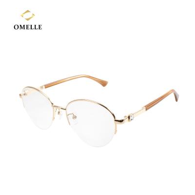 China For Reading Glasses 2022 Newest Women's Unique Reading Glasses Shape Half Round Rim Metal Optical Eyeglasses Frames for sale