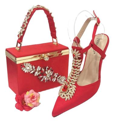 China Women's Party Shoes Set with Stones and Matching Bag Set Flat Heel Type Italian Shoes for sale