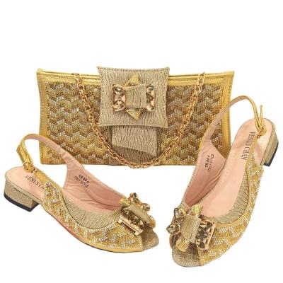 China New shoes bag set with stones beautiful italian shoes to match bag set low heel Women party shoes set for sale