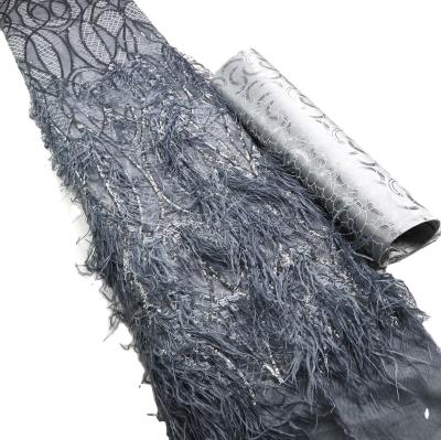 China Outdoor Furniture Fabric Vinyl Woven Mesh with Net Lace and Glitter Ostrich Feather for sale