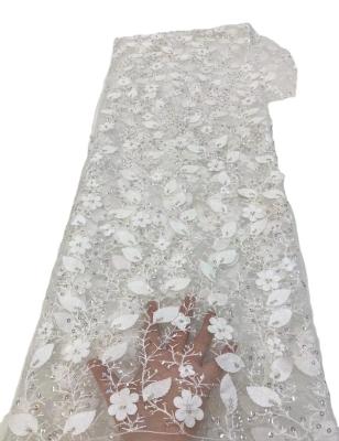 China 3D Flower 100% Polyester French Lace Mesh 3D flowers lace for bridal wedding dress white lace for party tulle lace for sale