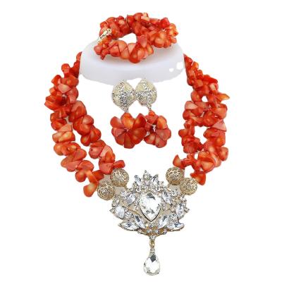 Cina Good quality Elegant African Beads Jewelry Sets Senegal/ghana Wedding Handmade Jewelry Women's Golden Wedding Jewelry Sets in vendita