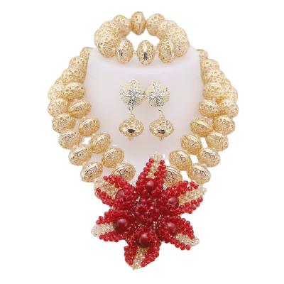 Cina New fashion  African Beads Jewelry Sets Senegal/ghana Wedding Handmade Jewelry Women's Golden Wedding Jewelry in vendita