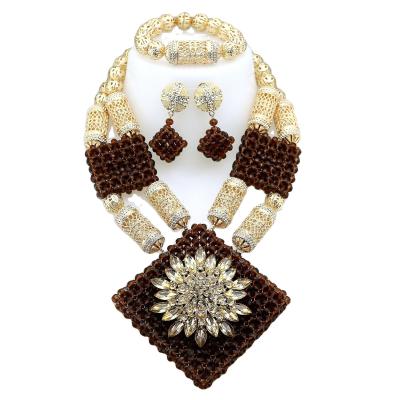 Cina African Beads Jewelry Sets Senegal/ghana Wedding Handmade Jewelry Women's Golden Wedding Jewelry Sets Gold Plated  for party in vendita